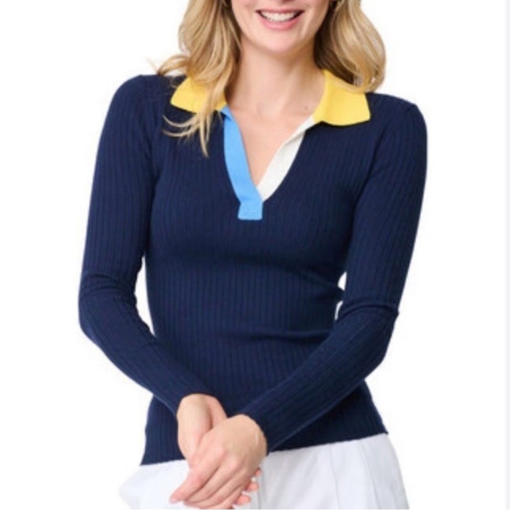 J.McLaughlin Michaela Collared V-Neck Ribbed Sweater
